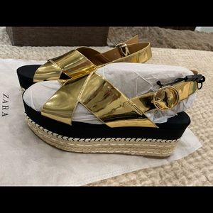 Zara gold and black platform sandals
